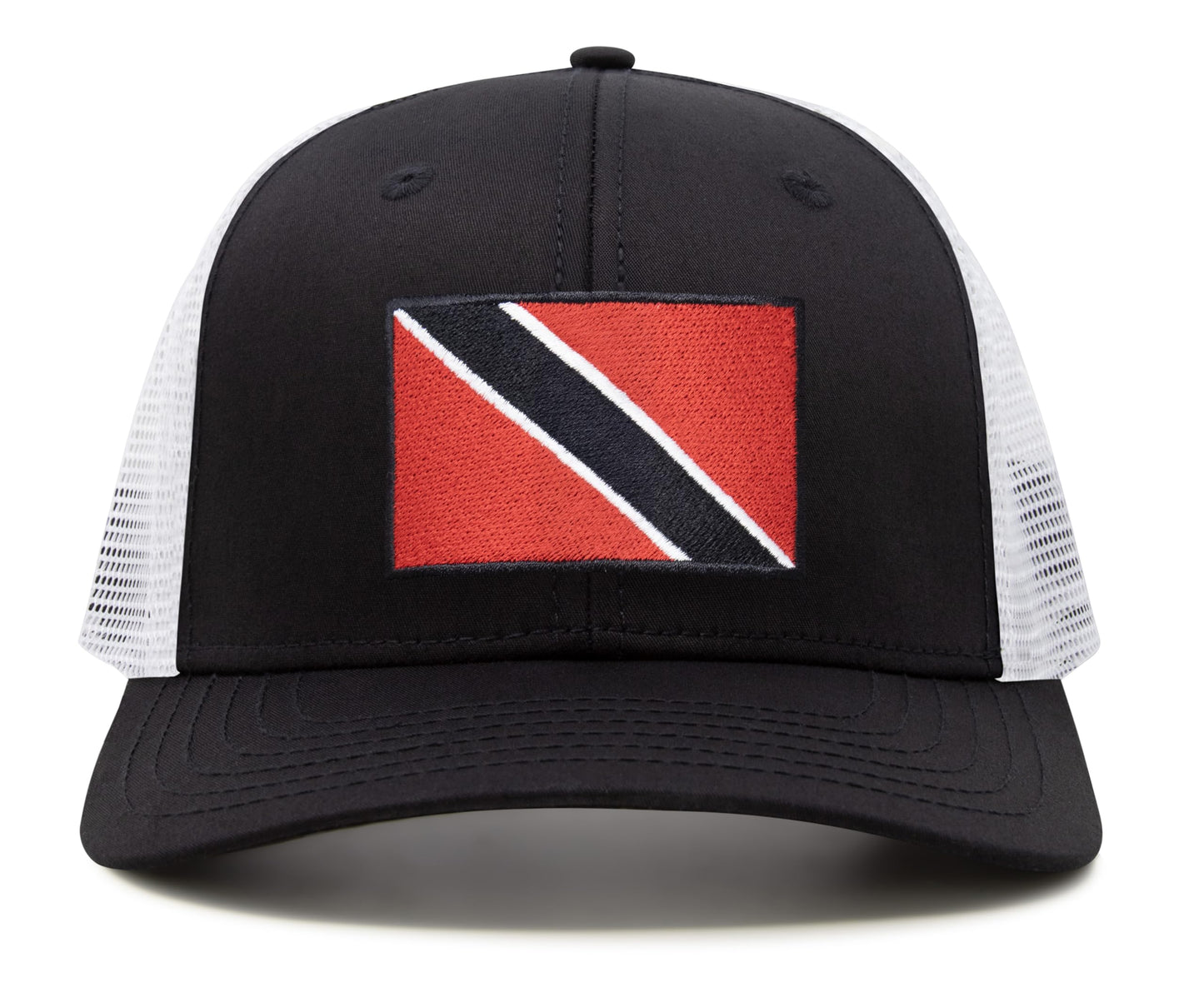 International Tie Country Hat for Men and Women, Adjustable Snapback Trucker Baseball Cap with Embroidered Patch (Trinidad and Tobago, Black White) - International Tie