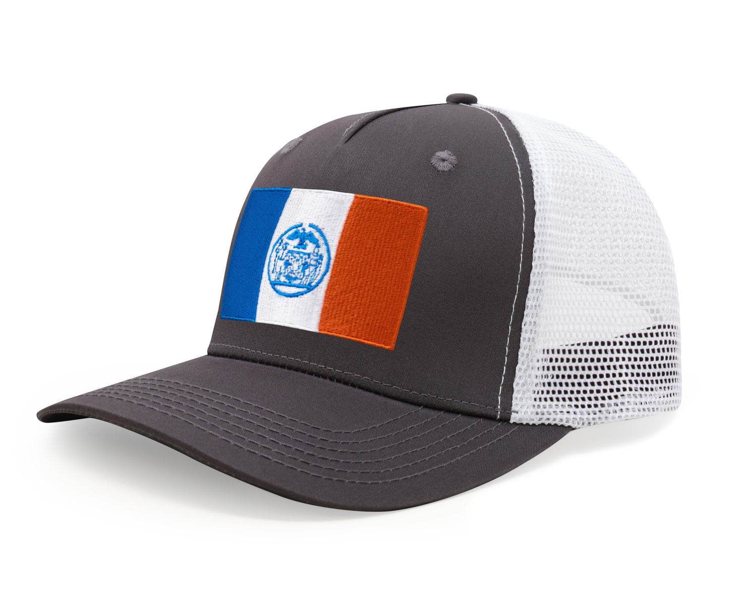 International Tie New York City Flag Hat for Men and Women - Adjustable Snapback Trucker Baseball Cap (Grey White)