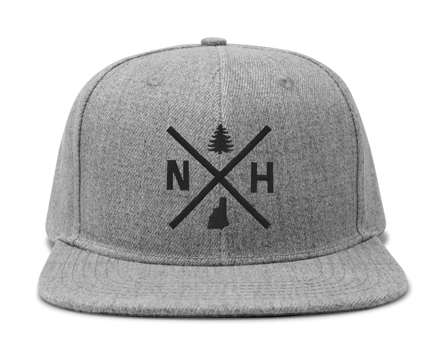 International Tie Hat for Men and Women, Adjustable Snapback Trucker Baseball Cap, Embroidered Cross Logo (NH- New Hampshire, Grey Flatbill)