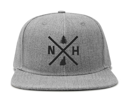 International Tie Hat for Men and Women, Adjustable Snapback Trucker Baseball Cap, Embroidered Cross Logo (NH- New Hampshire, Grey Flatbill)