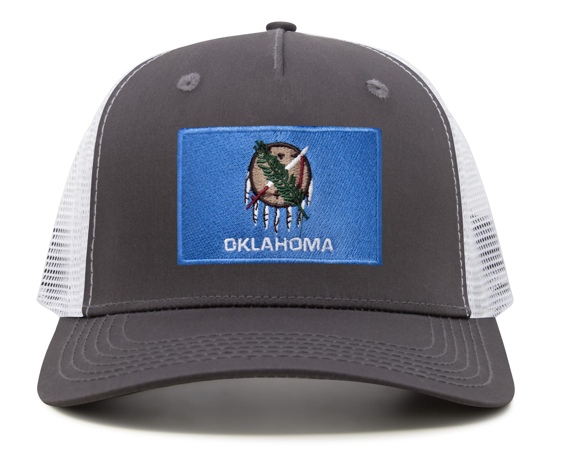 International Tie State Hat for Men and Women, Adjustable Snapback Trucker Baseball Cap with Embroidered Patch (Oklahoma, Grey White) - International Tie