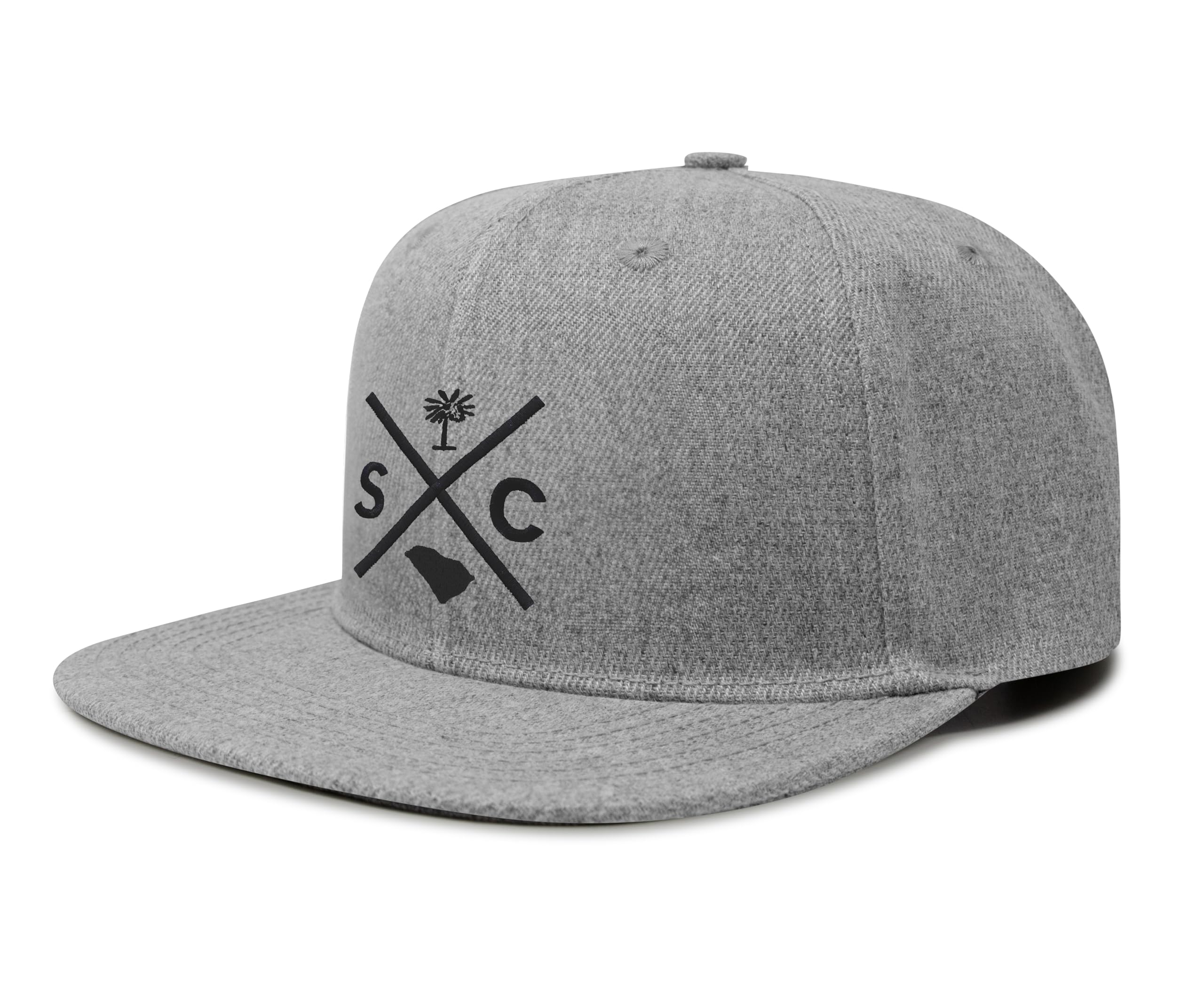 International Tie Hat for Men and Women, Adjustable Snapback Trucker Baseball Cap, Embroidered Cross Logo (SC - South Carolina, Grey Flatbill)