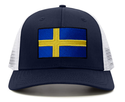 International Tie Swedish Flag Hat for Men and Women - Sweden Snapback Trucker Baseball Cap (Navy White)