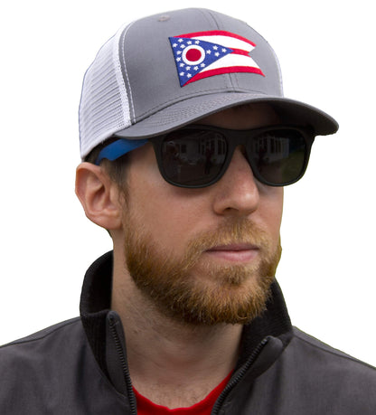 International Tie Ohio State Flag Hat for Men and Women - Snapback Trucker Baseball Cap 
(Grey White)