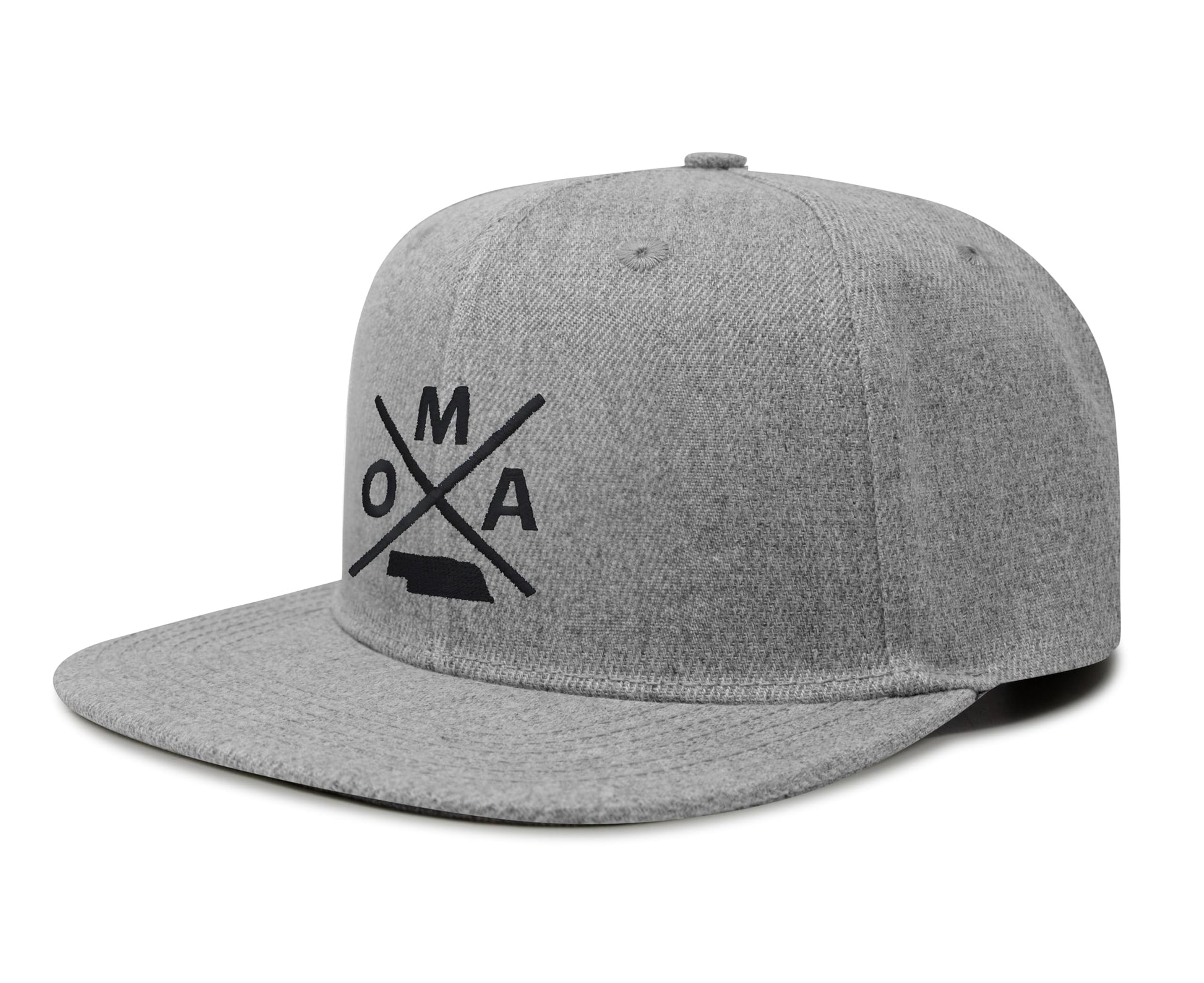 International Tie Hat for Men and Women, Snapback Trucker Baseball Cap, Embroidered Cross Logo (OMA - Omaha, Grey Flatbill) - International Tie
