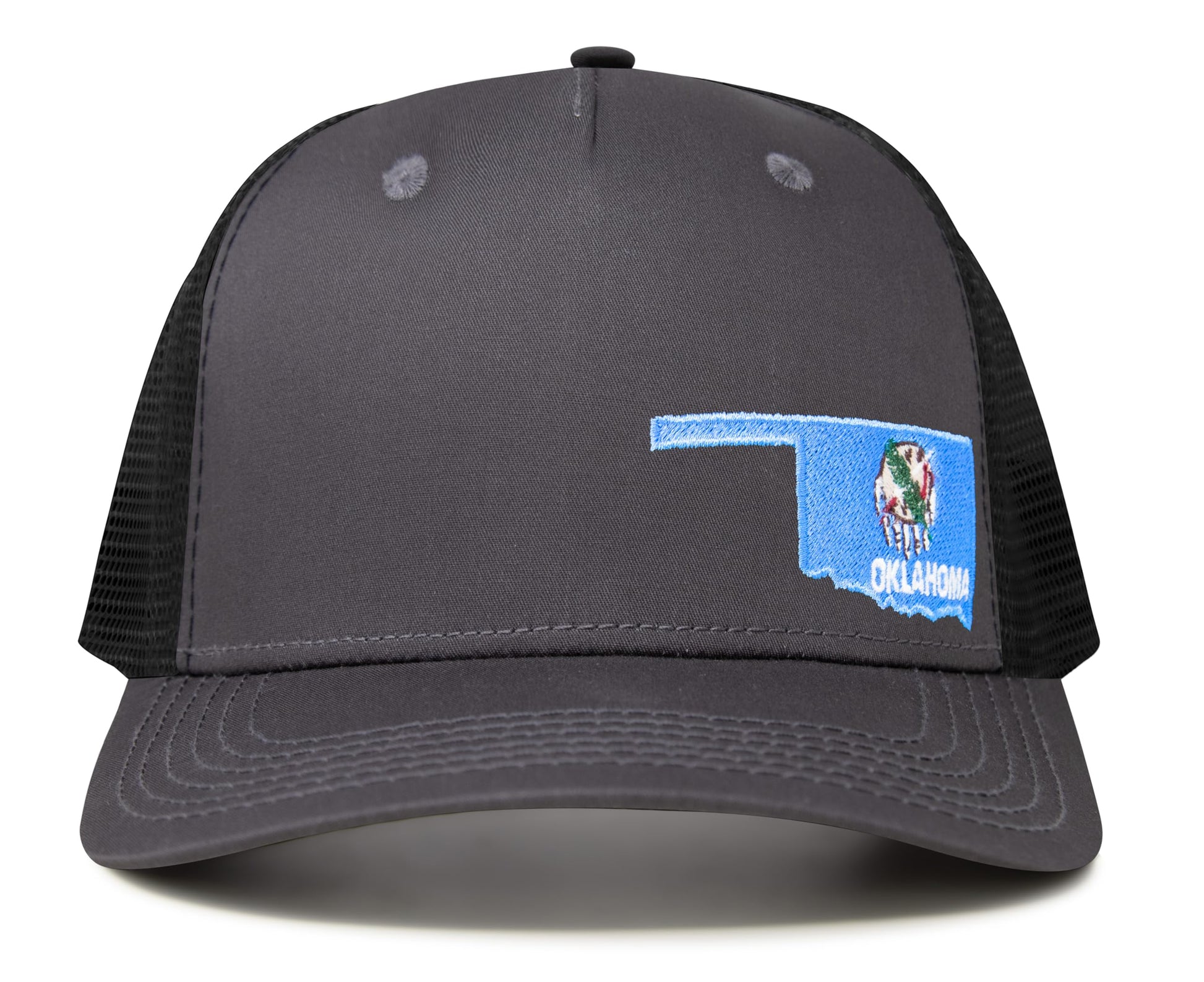 International Tie Stateline Flag Hat for Men and Women - Snapback Trucker Baseball Cap (Oklahoma, Dark Grey) - International Tie