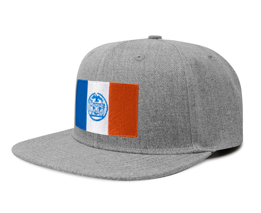 International Tie New York City Flag Hat for Men and Women - Adjustable Snapback Trucker Baseball Cap (Grey Flatbill)