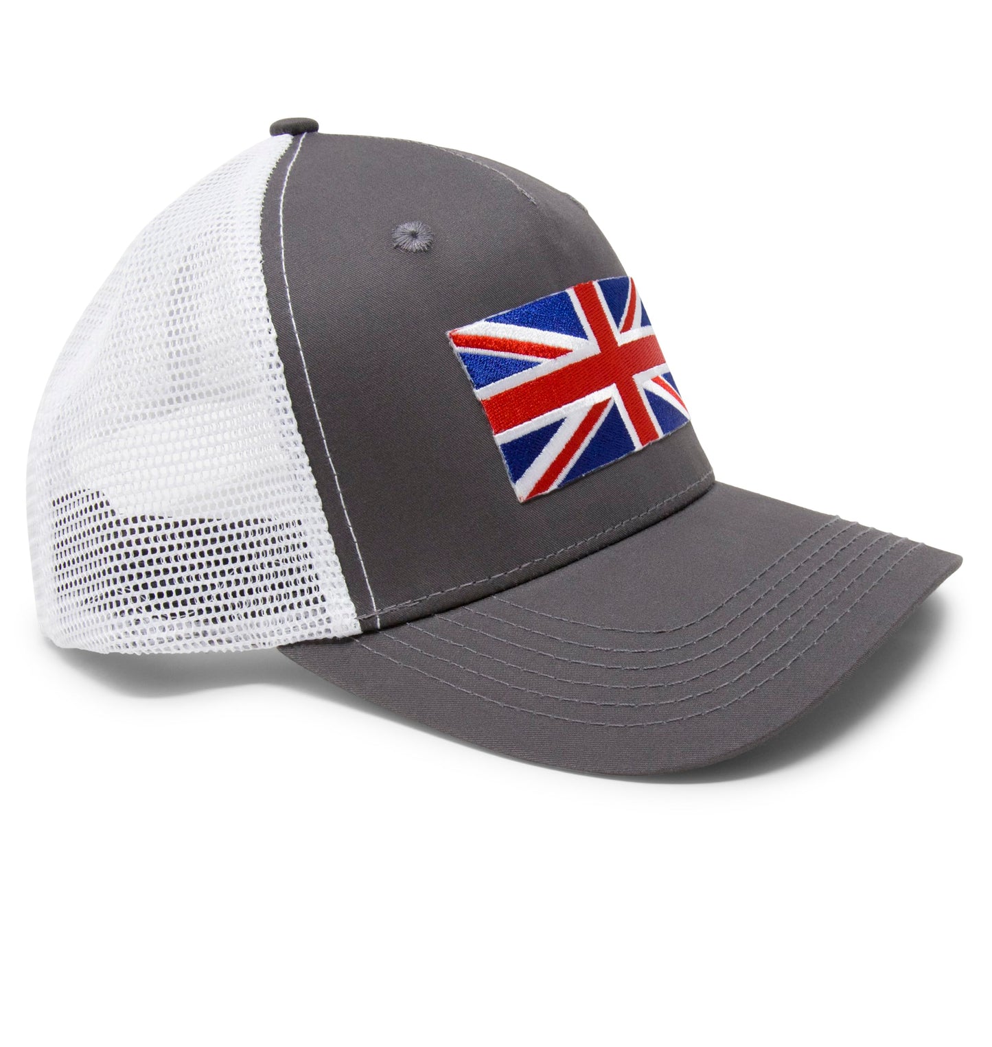 England Britain Flag Trucker Baseball Snapback Hat (Grey White) - International Tie