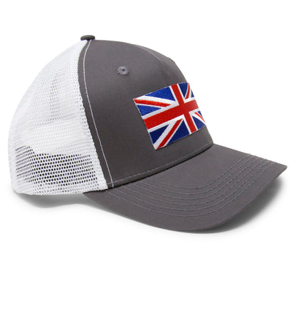 England Britain Flag Trucker Baseball Snapback Hat (Grey White) - International Tie