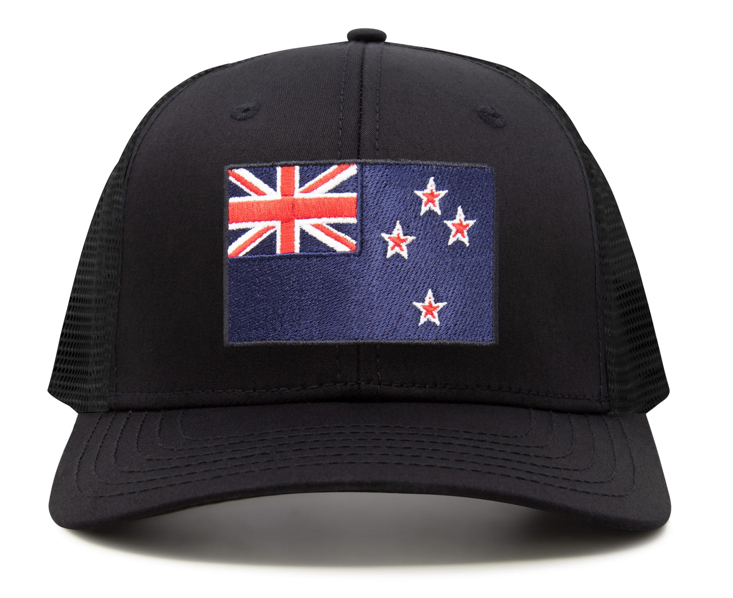 International Tie Country Hat for Men and Women, Adjustable Snapback Trucker Baseball Cap with Embroidered Patch (New Zealand, All Black)