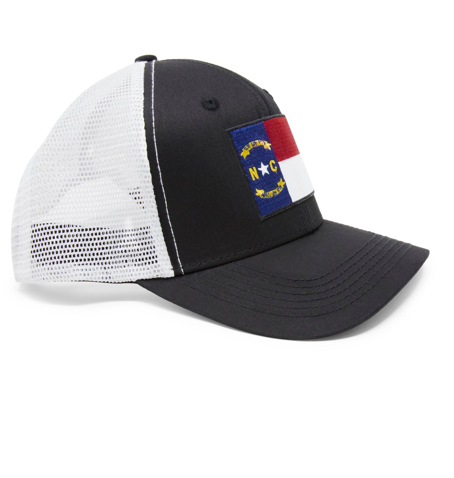 North Carolina Flag Trucker Baseball Snapback Hat (Black White) - International Tie