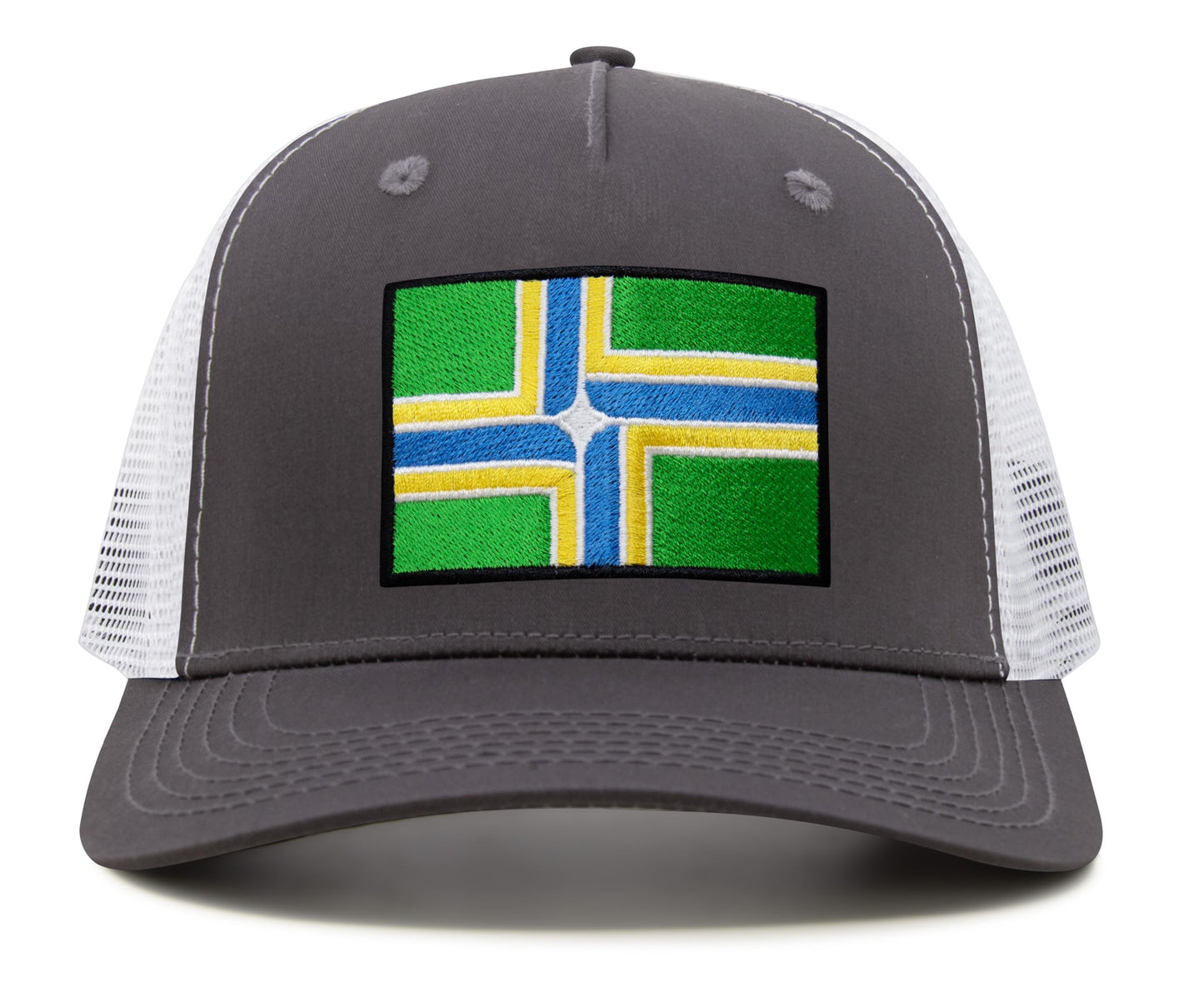 International Tie City Hat for Men and Women, Adjustable Snapback Trucker Baseball Cap with Embroidered Patch (Portland, Grey White) - International Tie