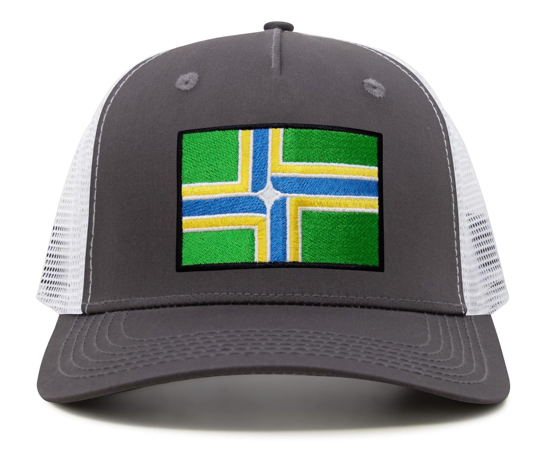 International Tie City Hat for Men and Women, Adjustable Snapback Trucker Baseball Cap with Embroidered Patch (Portland, Grey White) - International Tie