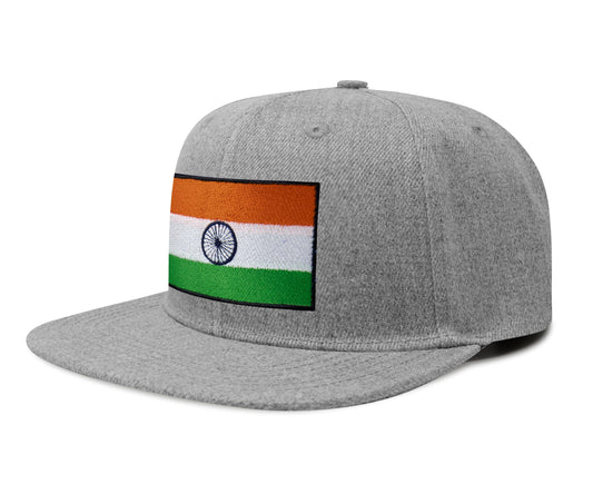 International Tie Indian Flag Hat for Men and Women - Adjustable India Snapback Trucker Baseball Cap (Grey Flatbill)