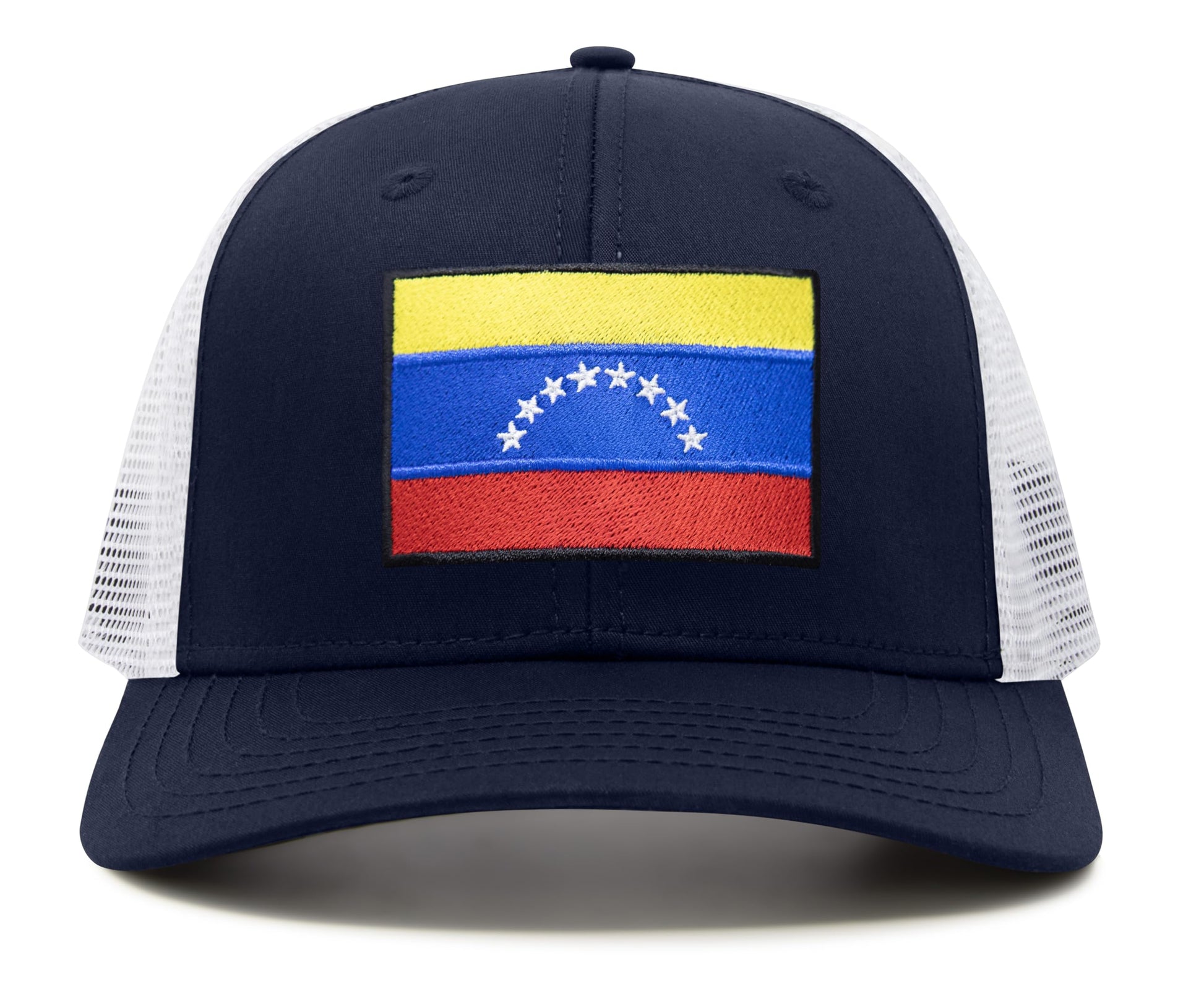 International Tie Country Hat for Men and Women, Adjustable Snapback Trucker Baseball Cap with Embroidered Patch (Venezuela, Navy White) - International Tie