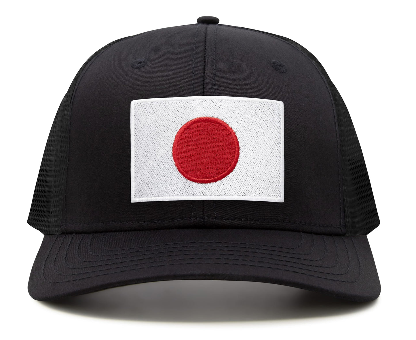 International Tie Country Hat for Men and Women, Adjustable Snapback Trucker Baseball Cap with Embroidered Patch (Japan, All Black) - International Tie