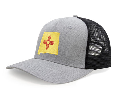 International Tie Stateline Flag Hat for Men and Women - Snapback Trucker Baseball Cap (New Mexico, Grey Black)