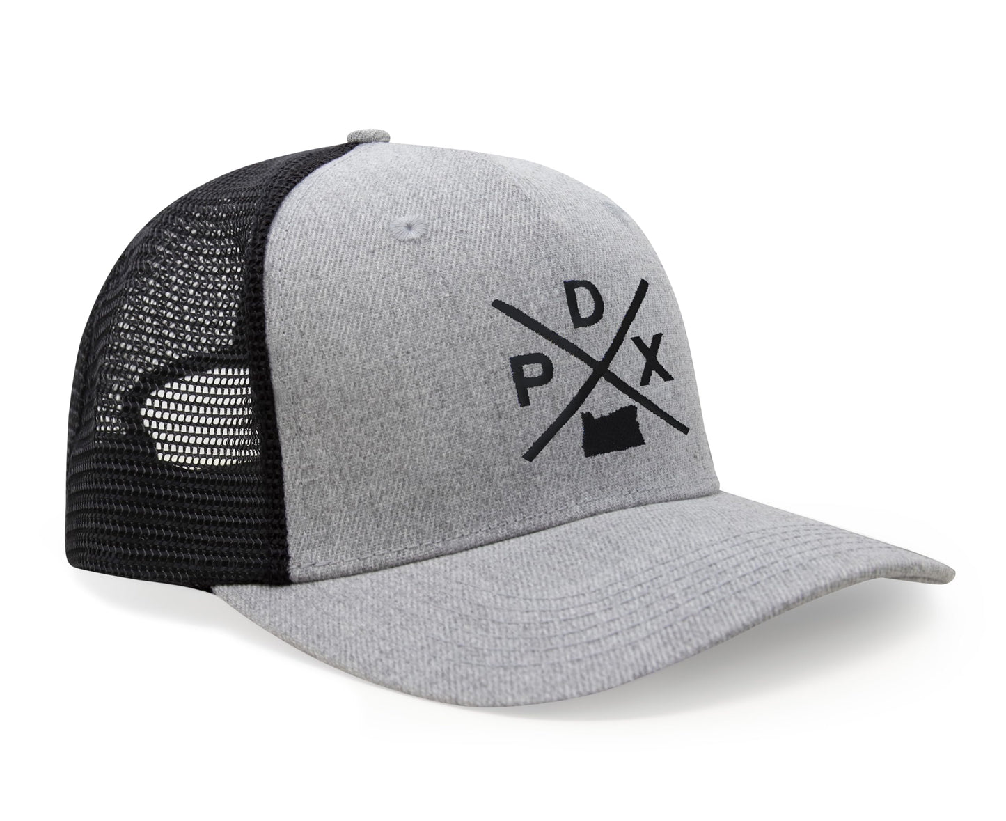 International Tie Hat for Men and Women, Snapback Trucker Baseball Cap, Embroidered Cross Logo (PDX - Portland, Grey Black) - International Tie