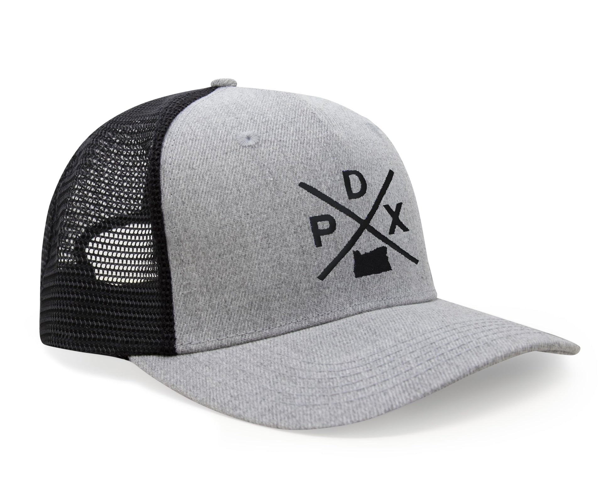 International Tie Hat for Men and Women, Snapback Trucker Baseball Cap, Embroidered Cross Logo (PDX - Portland, Grey Black) - International Tie