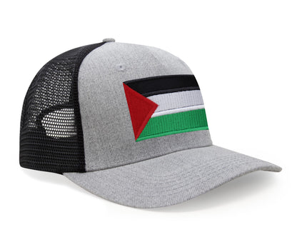 International Tie Palestine Hat for Men and Women - Snapback Trucker Baseball Cap (Grey/Black)