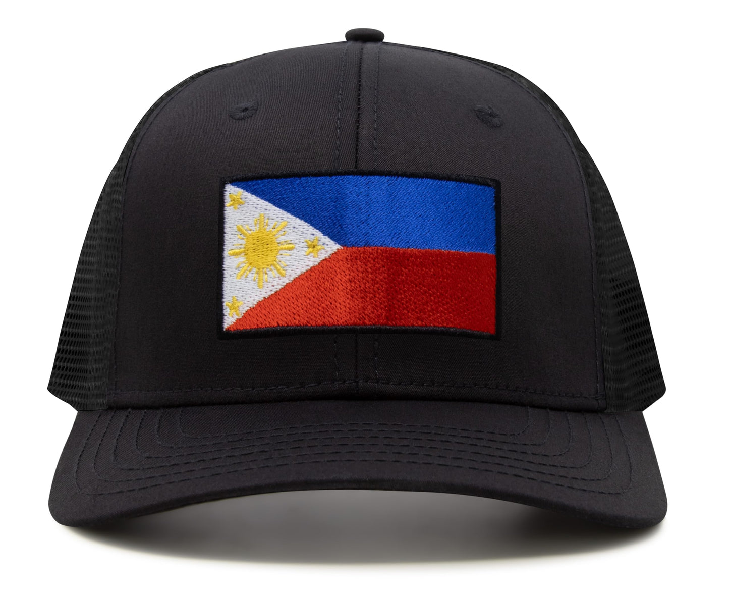 International Tie Country Hat for Men and Women, Adjustable Snapback Trucker Baseball Cap with Embroidered Patch (Philippines, All Black) - International Tie