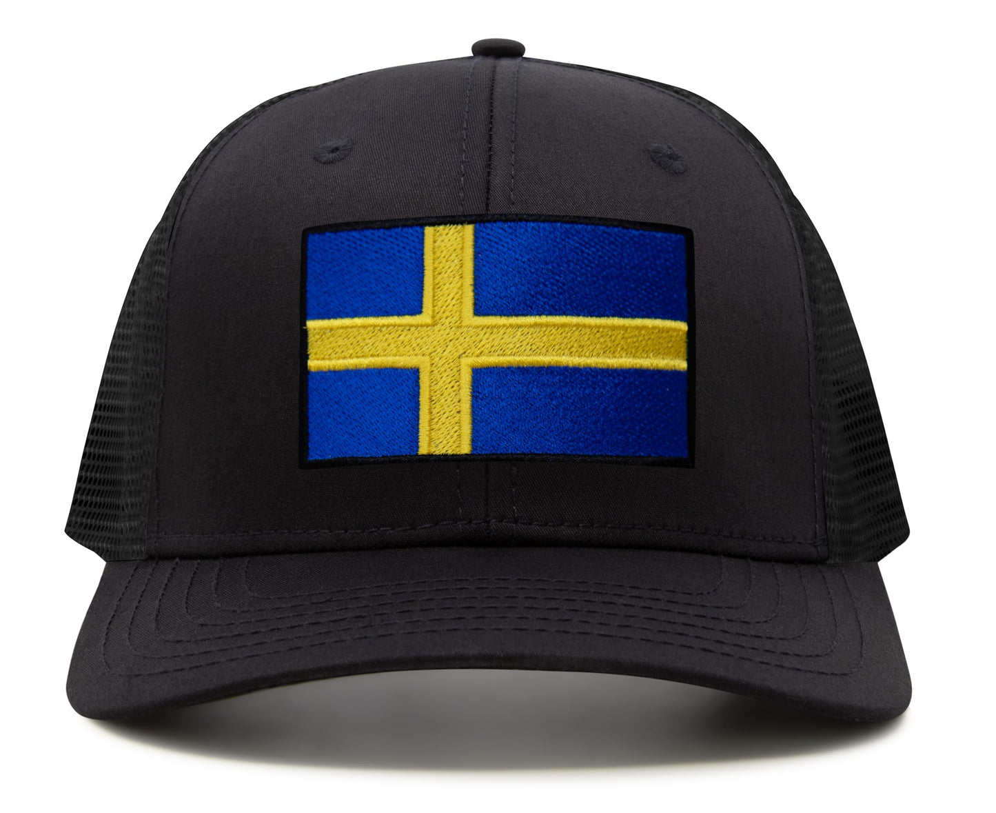 International Tie Swedish Flag Hat for Men and Women - Sweden Snapback Trucker Baseball Cap (All Black)