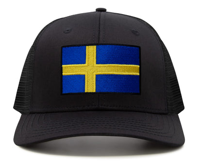 International Tie Swedish Flag Hat for Men and Women - Sweden Snapback Trucker Baseball Cap (All Black)