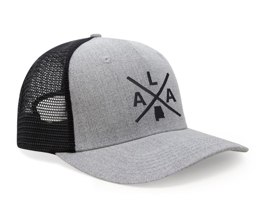 International Tie State City Hat for Men and Women, Snapback Trucker Baseball Cap with Embroidered Cross Logo (Alabama - ALA, Grey Black) - International Tie