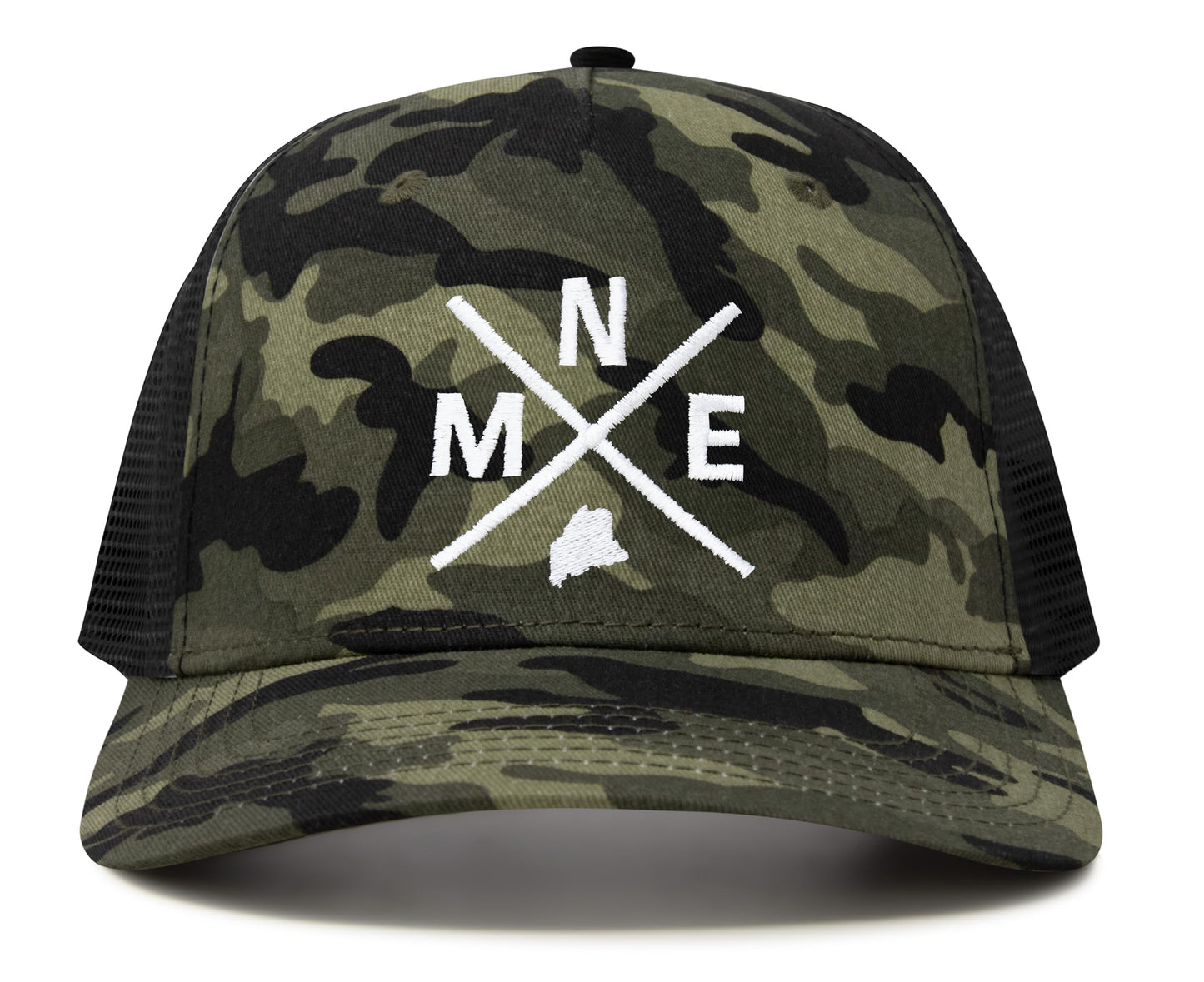 International Tie State City Hat for Men and Women, Snapback Trucker Baseball Cap with Embroidered Cross Logo (MNE - Maine, Camouflage) - International Tie