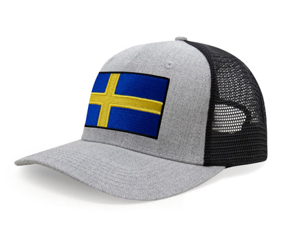 International Tie Swedish Flag Hat for Men and Women - Sweden Snapback Trucker Baseball Cap (Grey Black)