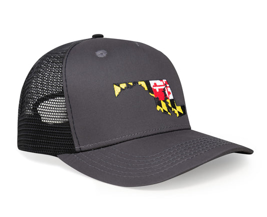 International Tie Stateline Flag Hat for Men and Women - Snapback Trucker Baseball Cap (Maryland, Dark Grey)