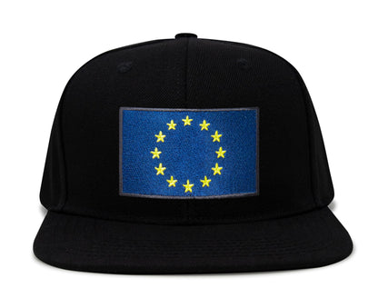 European Flag Hat for Men and Women - EU Trucker Snapback Baseball Cap by International Tie (Black Flatbill)