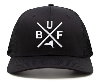 International Tie Texas Hat for Men and Women, BUF Snapback Trucker Baseball Cap, Embroidered Cross Logo (All Black)
