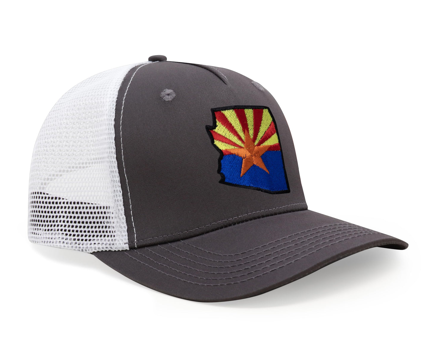 International Tie Stateline Flag Hat for Men and Women - Snapback Trucker Baseball Cap (Arizona, Grey White)