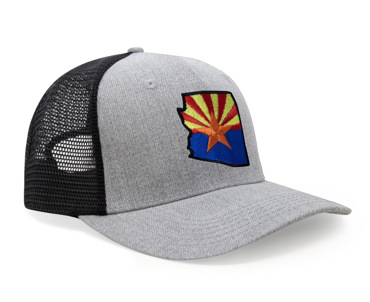 International Tie Stateline Flag Hat for Men and Women - Snapback Trucker Baseball Cap (Arizona, Grey Black)