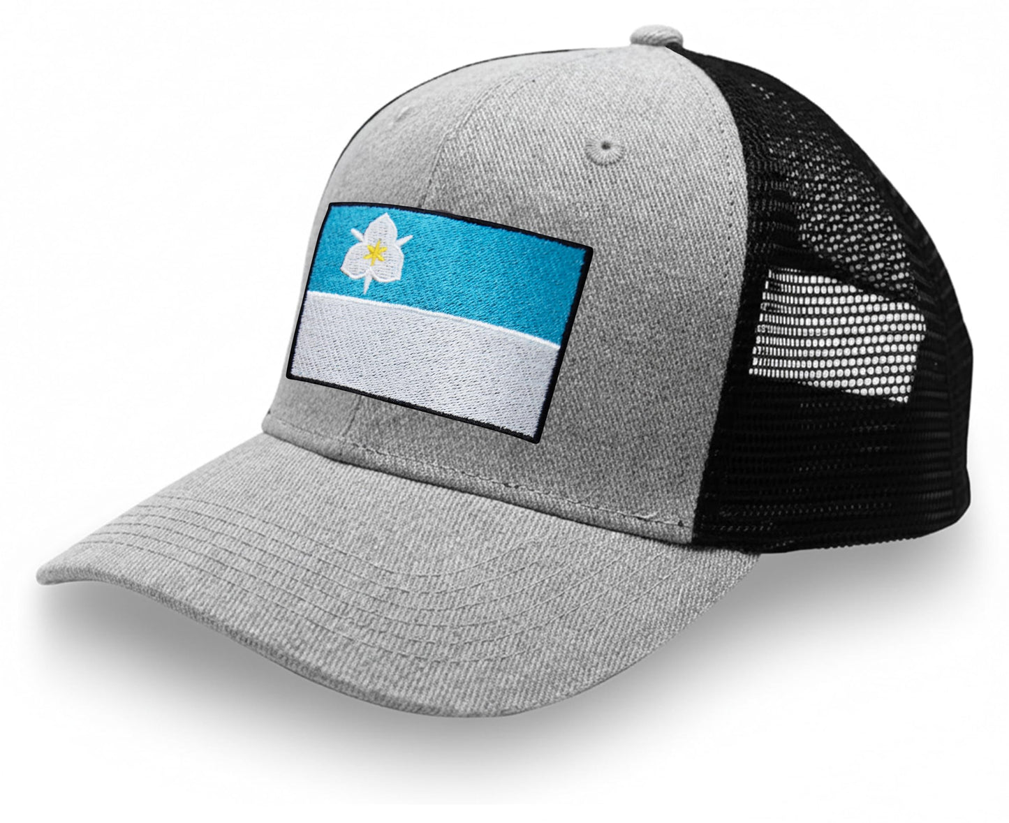 International Tie City Hat for Men and Women, Adjustable Snapback Trucker Baseball Cap with Embroidered Patch (Salt Lake City, Grey Black)