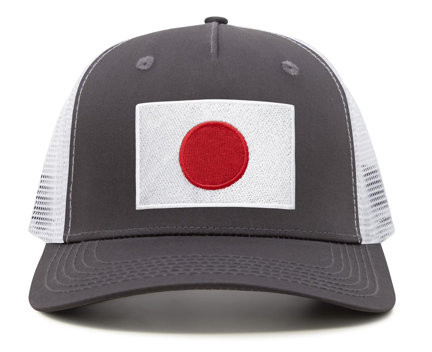 International Tie Country Hat for Men and Women, Adjustable Snapback Trucker Baseball Cap with Embroidered Patch (Japan, Grey White) - International Tie