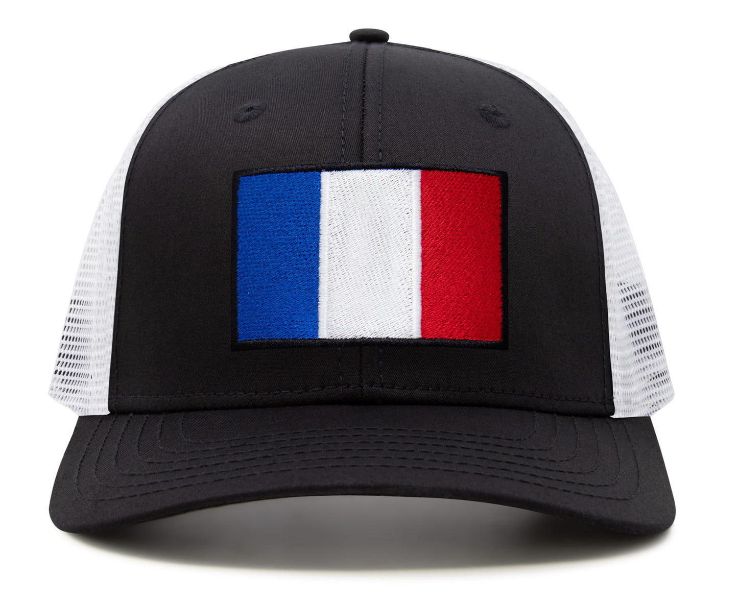 International Tie Country Hat for Men and Women, Adjustable Snapback Trucker Baseball Cap with Embroidered Patch (France, Black White) - International Tie