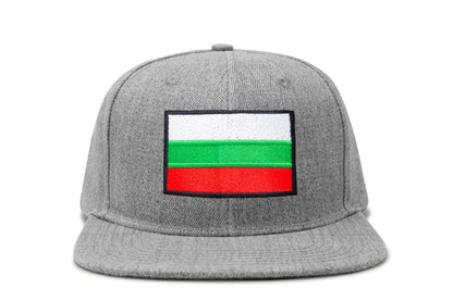 International Tie Country Hat for Men and Women, Adjustable Snapback Trucker Baseball Cap with Embroidered Patch (Bulgaria, Grey Flatbill)