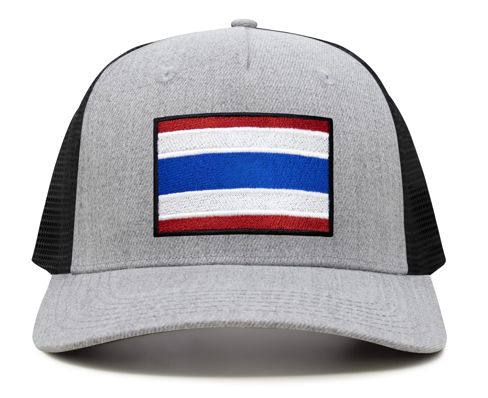 International Tie Country Hat for Men and Women, Adjustable Snapback Trucker Baseball Cap with Embroidered Patch (Thailand, Grey Black) - International Tie