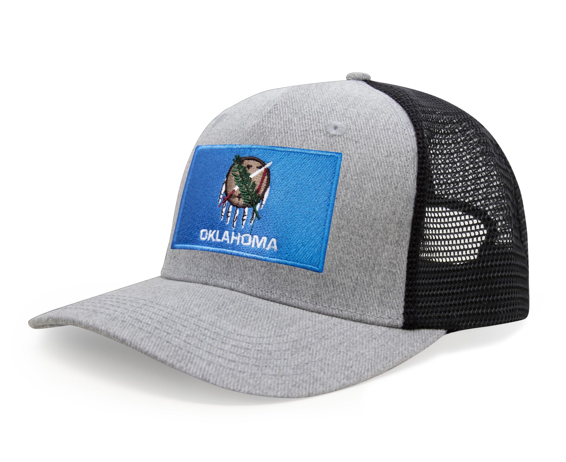 International Tie State Hat for Men and Women, Adjustable Snapback Trucker Baseball Cap with Embroidered Patch (Oklahoma, Grey Black) - International Tie