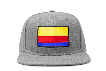 International Tie Country Hat for Men and Women, Adjustable Snapback Trucker Baseball Cap with Embroidered Patch (Colombia, Grey Flatbill)