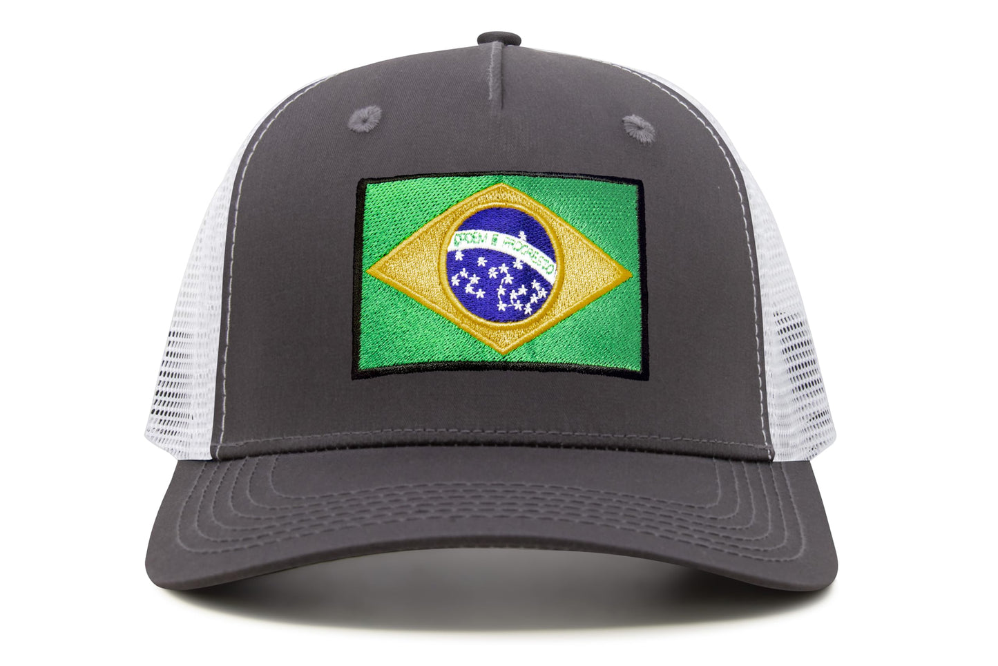 International Tie Country Hat for Men and Women, Adjustable Snapback Trucker Baseball Cap with Embroidered Patch (Brazil, Grey White)