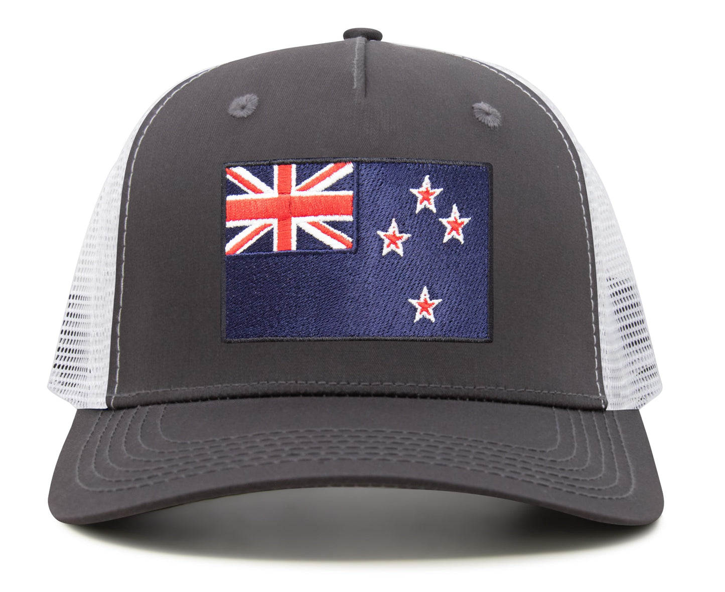 International Tie Country Hat for Men and Women, Adjustable Snapback Trucker Baseball Cap with Embroidered Patch (New Zealand, Grey White)