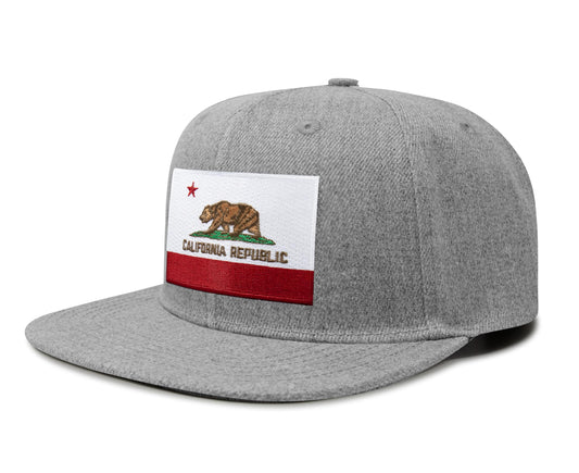 International Tie Premium California Flag Hat for Men and Women - Snapback Trucker Baseball Cap (Grey Flatbill)