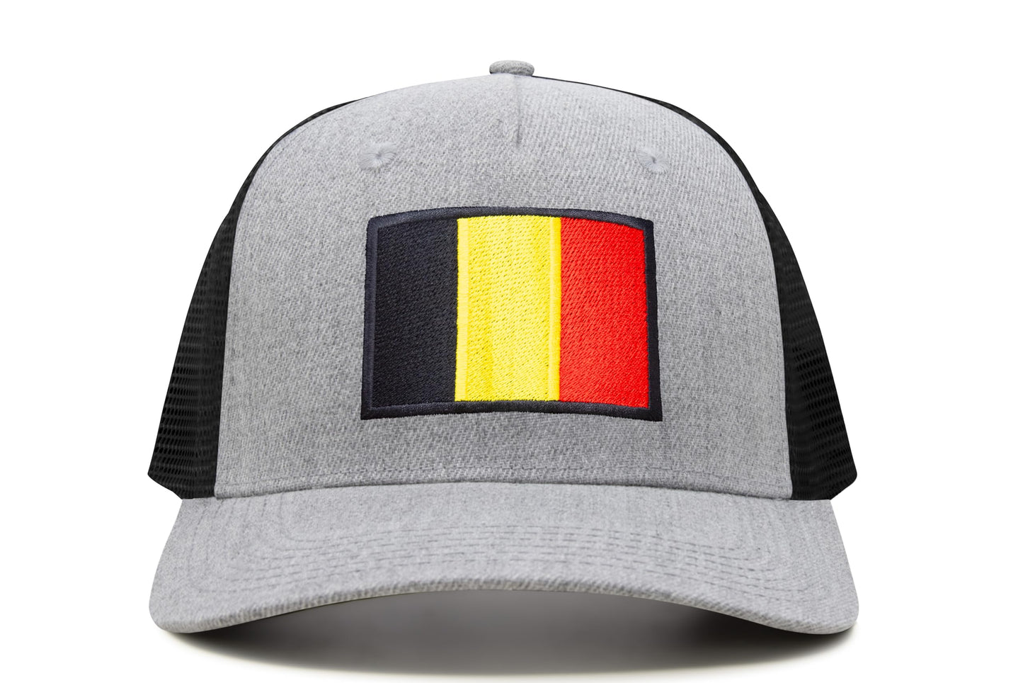 International Tie Country Hat for Men and Women, Adjustable Snapback Trucker Baseball Cap with Embroidered Patch (Belgium, Grey Black) - International Tie
