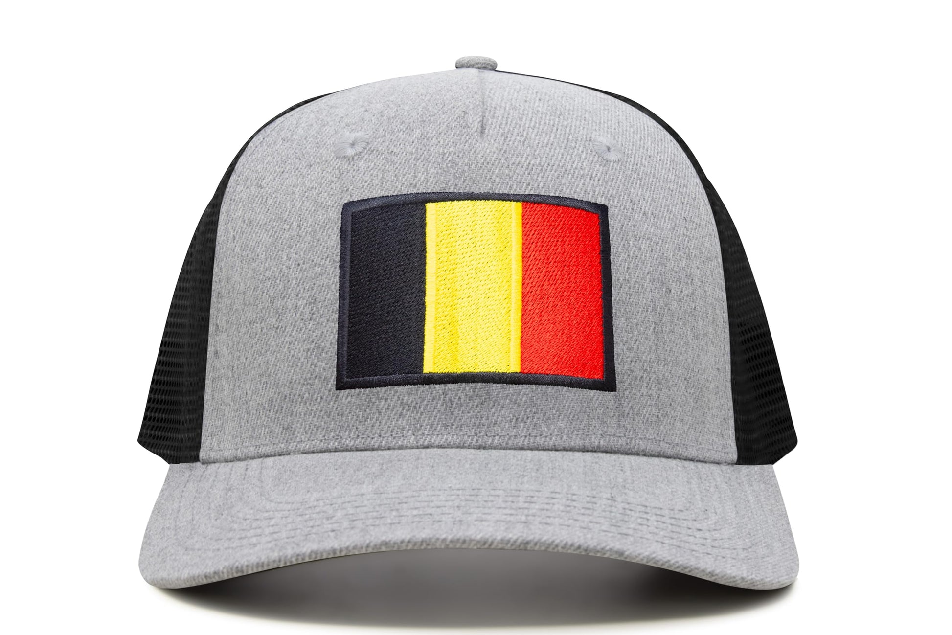 International Tie Country Hat for Men and Women, Adjustable Snapback Trucker Baseball Cap with Embroidered Patch (Belgium, Grey Black) - International Tie