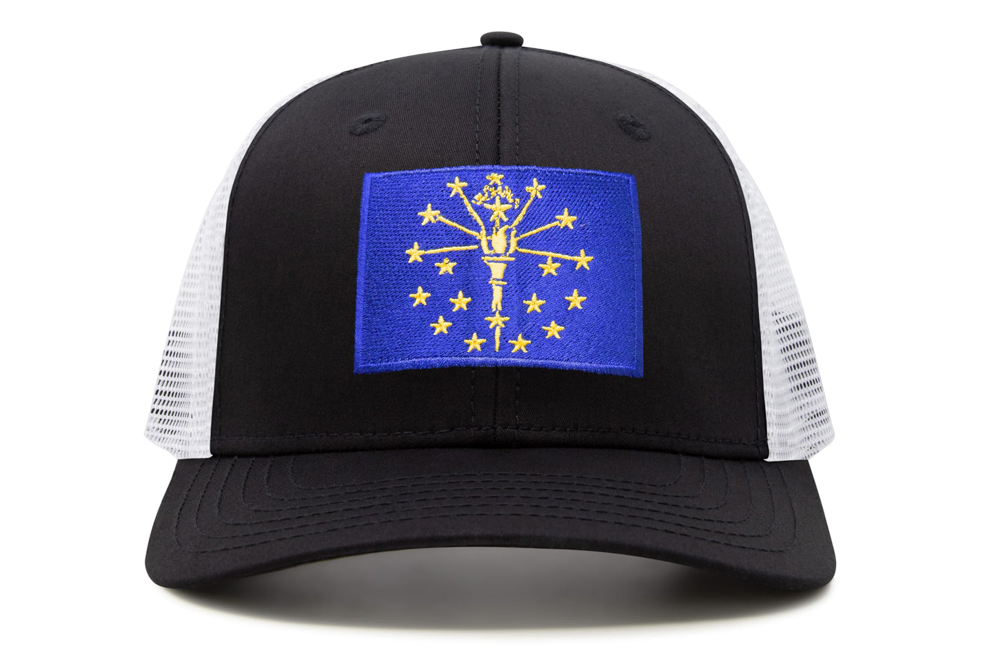 International Tie State Hat for Men and Women, Adjustable Snapback Trucker Baseball Cap with Embroidered Patch (Indiana, Black White) - International Tie