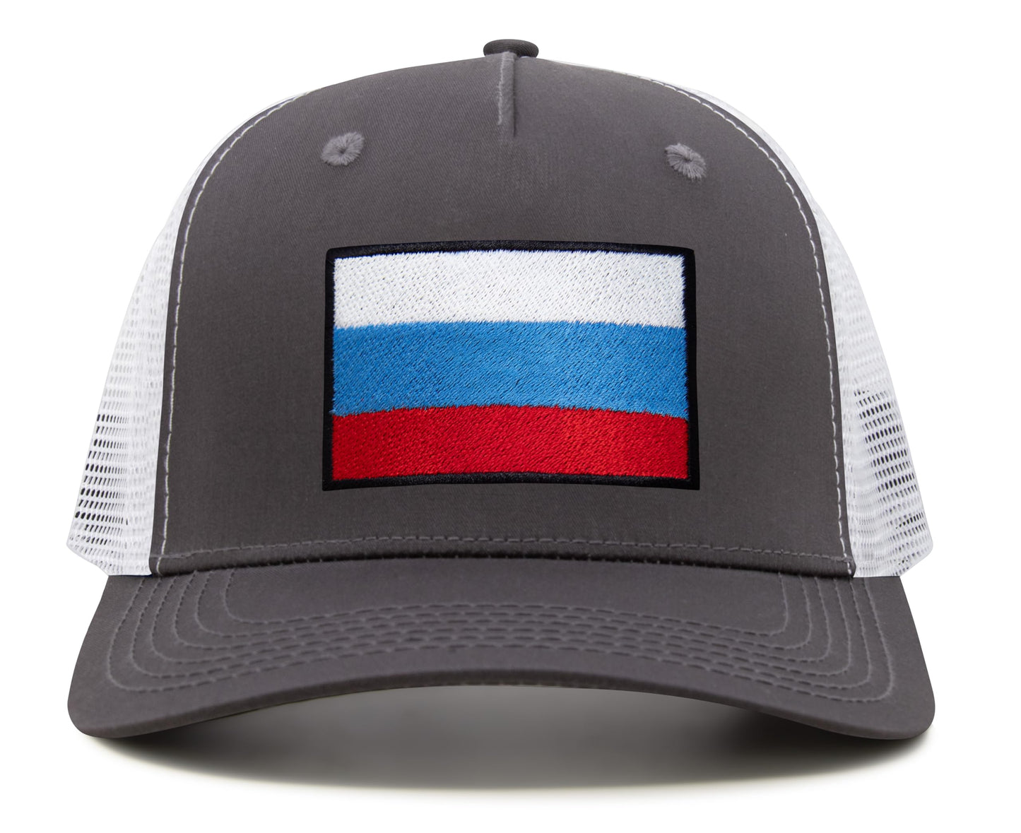 International Tie Russian Flag Hat for Men and Women - Adjustable Snapback Trucker Baseball Cap (Grey White)