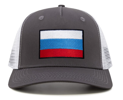 International Tie Russian Flag Hat for Men and Women - Adjustable Snapback Trucker Baseball Cap (Grey White)